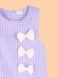 Girls Cotton Gingham Frock – Lavender Check Dress with White Bow Details