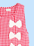 Girls Cotton Gingham Frock – Red Check Dress with White Bow Details