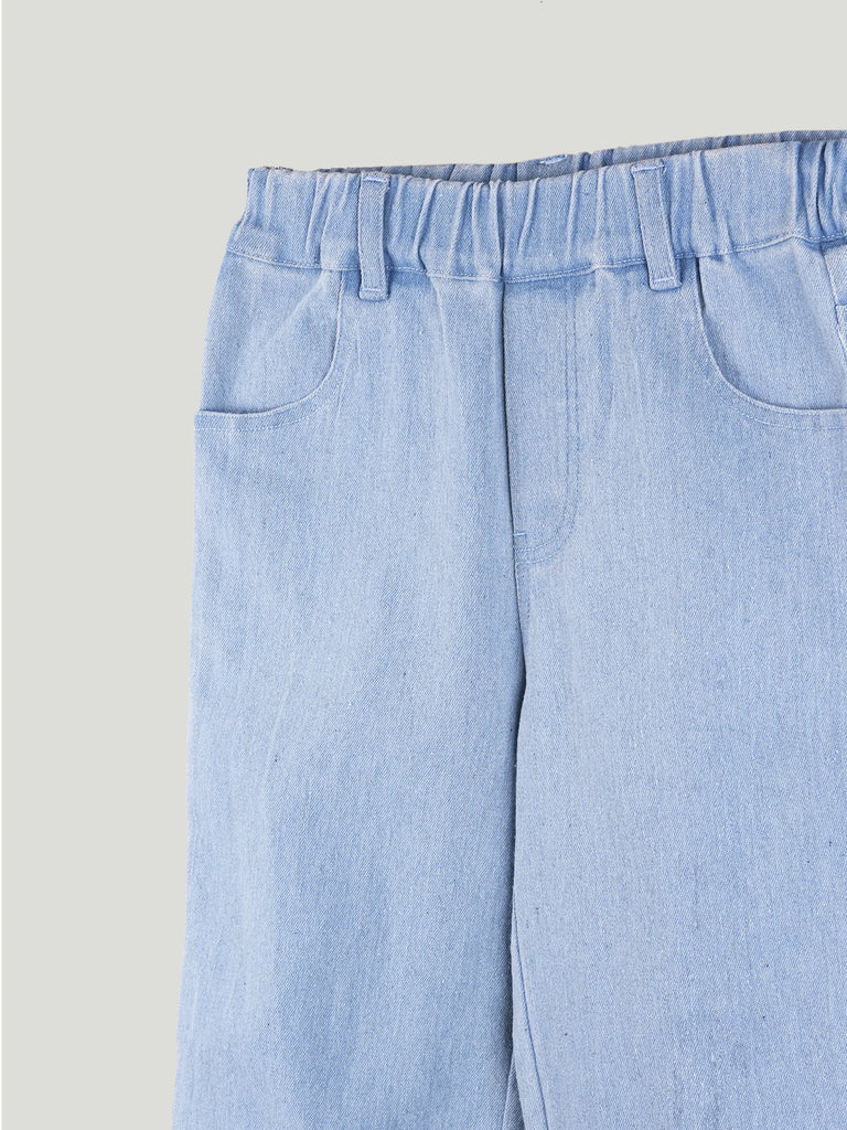 Girls Wide Leg Denim Pants - Light Blue