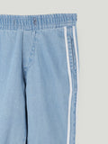 Girls Denim Jogger Pants with Side Stripe - Light Blue