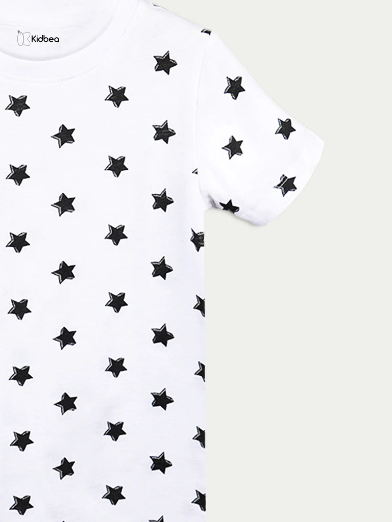 Organic Cotton Unisex Kids Co-ord Set – Soft Breathable Star Print T-Shirt & Shorts Set