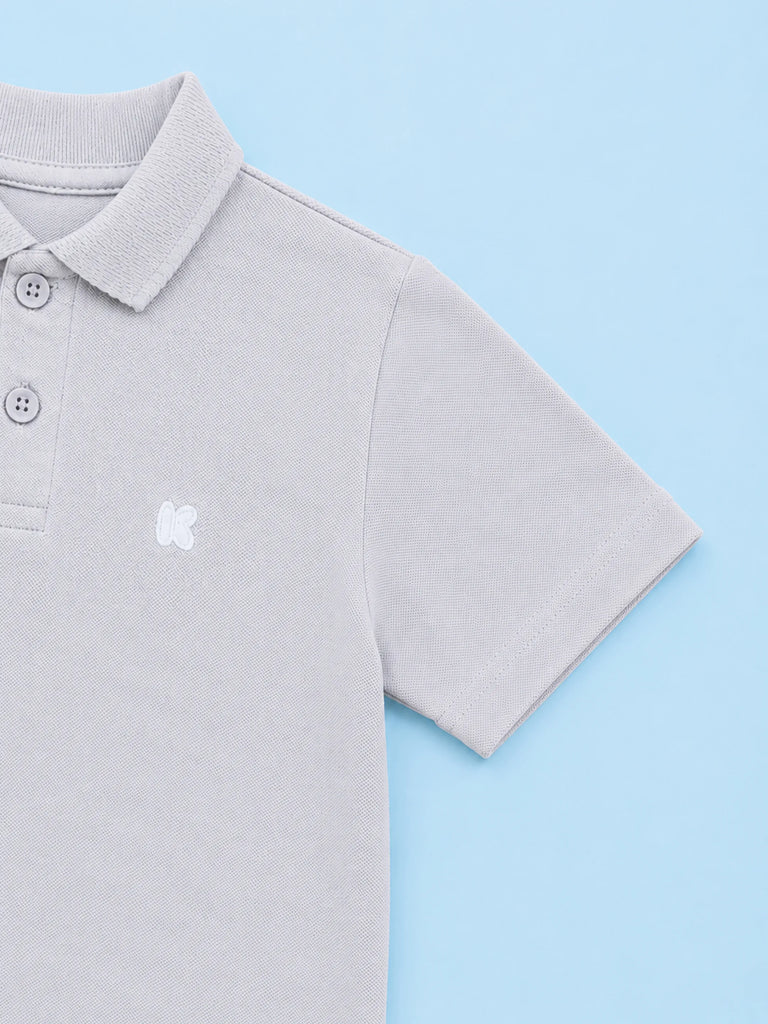 Boys Bamboo Fabric Grey Polo T-Shirt