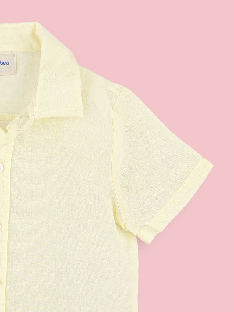 Boys Linen Cotton Light Yellow Shirt