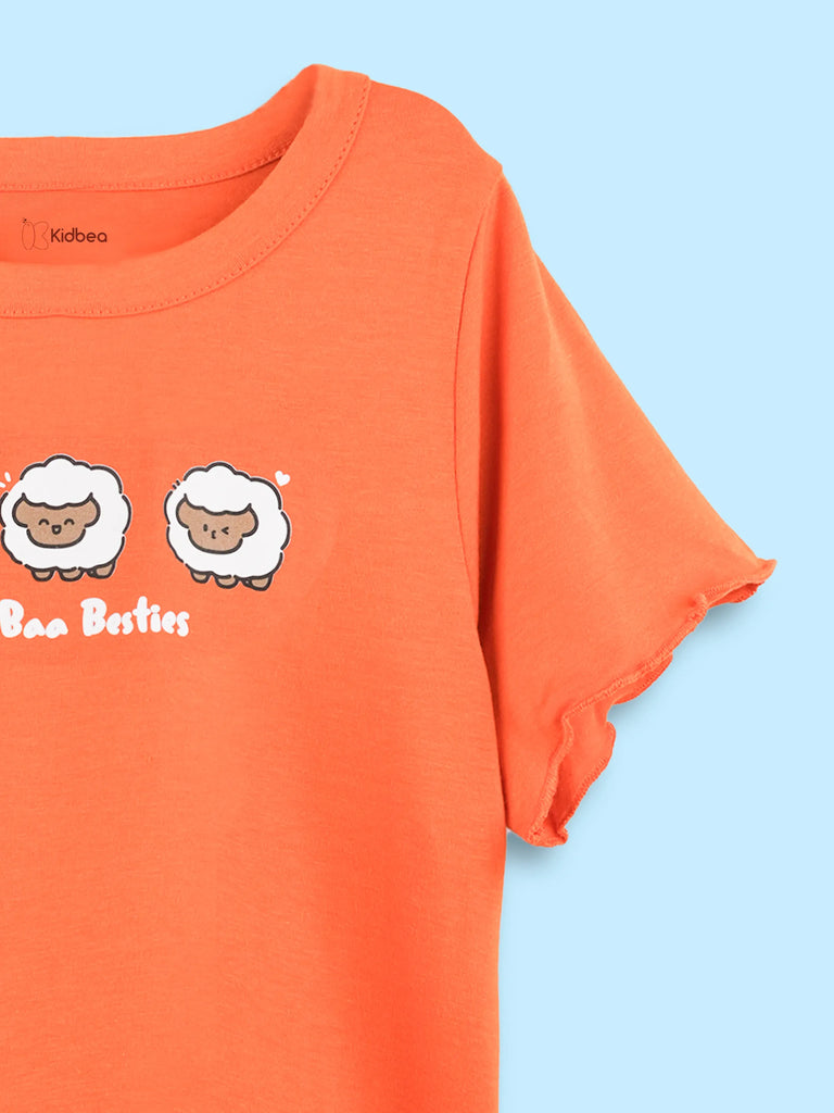 BambooTEC™ Bamboo Girls Orange Top – Baa Baa Besties Print