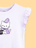 BambooTEC™ Bamboo Girls Lavender Top – Magic Cat Print with Ruffle Sleeves