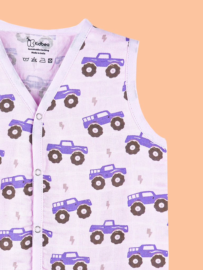 BambooTEC™ Bamboo Muslin Baby Jhabla – Monster Truck Print
