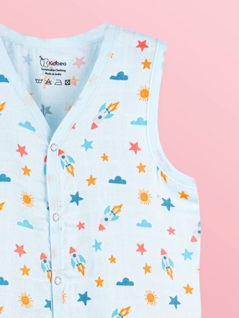 BambooTEC™ Bamboo Muslin Baby Jhabla – Rocket & Star Print