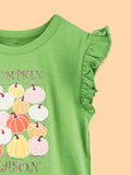 Girls Green Top – Pumpkin Season Print with Ruffle Sleeves