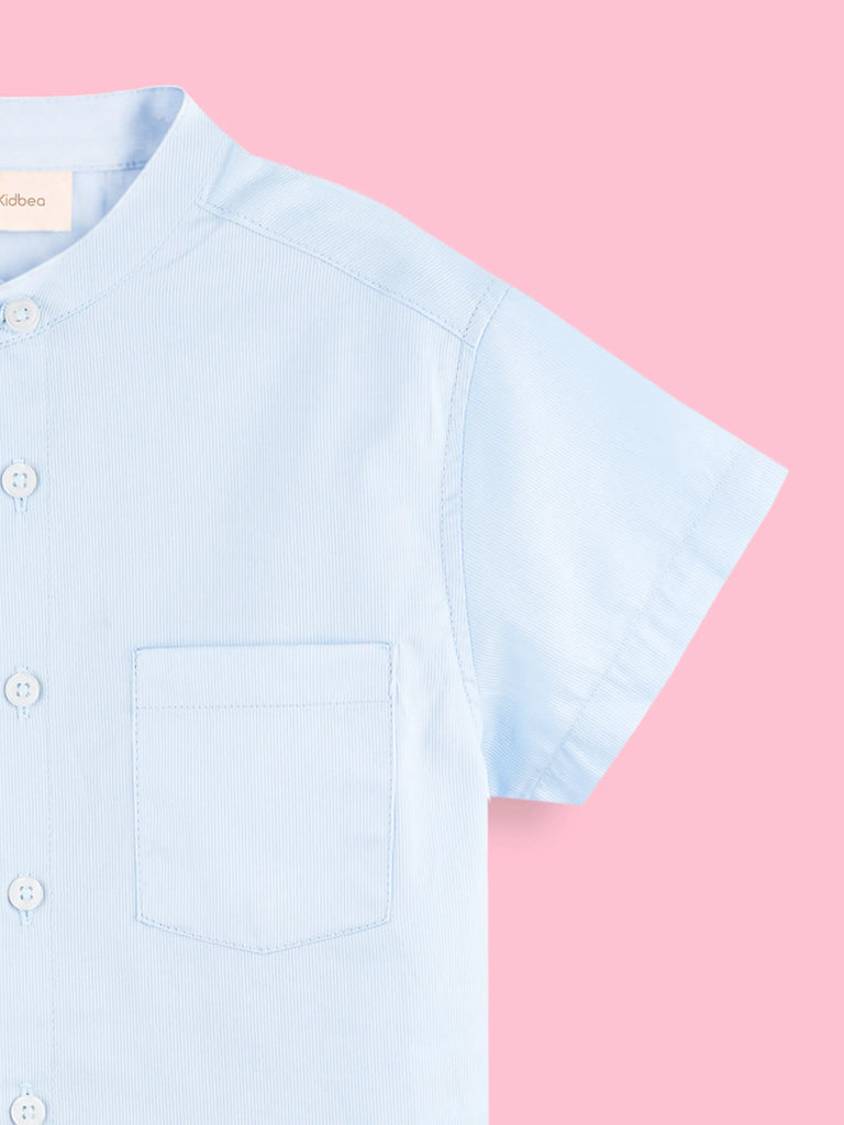 Boys Cotton Mandarin Collar Shirt – Short Sleeve Casual Shirt with Pocket