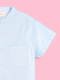 Boys Cotton Mandarin Collar Shirt – Short Sleeve Casual Shirt with Pocket