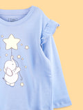 Girls Blue Full-Sleeve Top – Star & Elephant Print