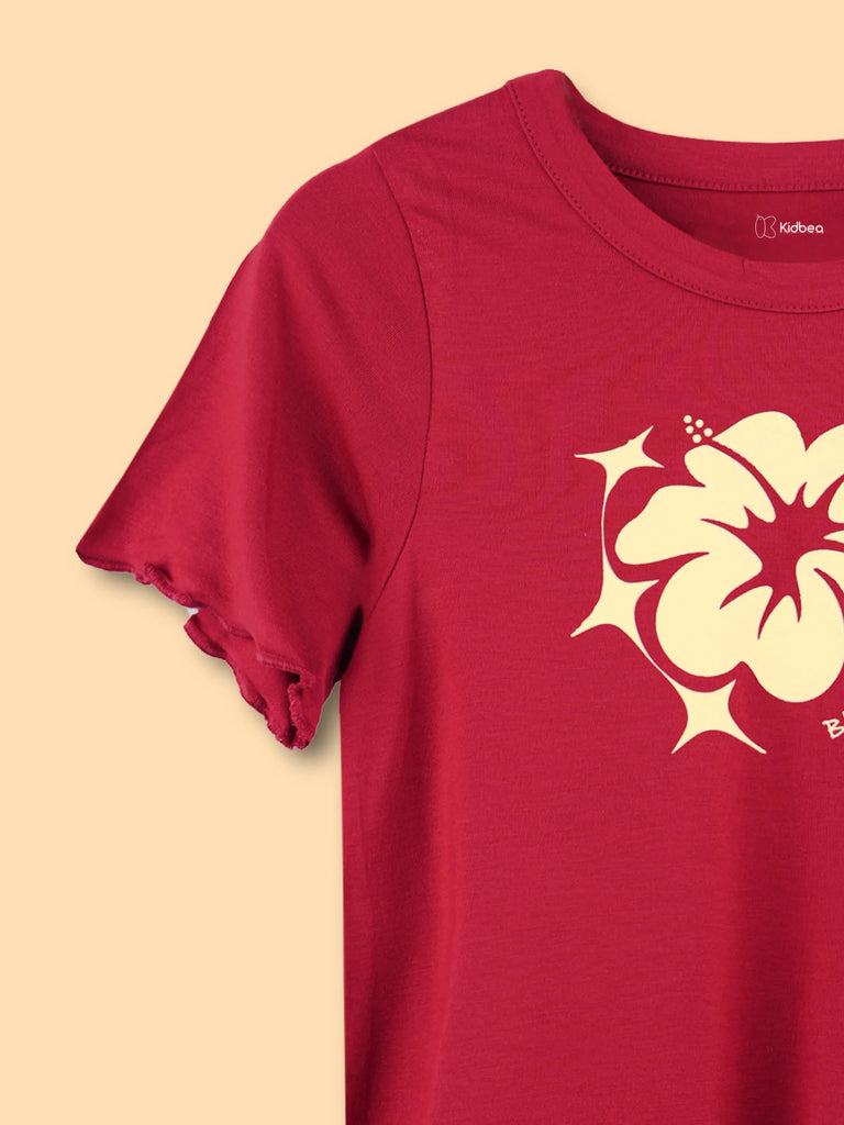BambooTEC™ Bamboo Girls Red Top – Bloom & Grow Shine Floral Print