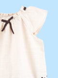 Girls Cotton Co-Ord Set – Cream Top & Wide-Leg Pants with Floral Embroidery