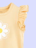 Girls Yellow Top – Daisy Flower Print with Ruffle Sleeves
