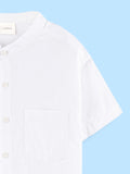 Boys White Cotton Mandarin Collar Shirt – Short Sleeve Casual Shirt