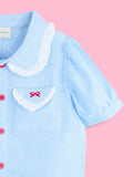 Girls Cotton Co-Ord Set – Blue Striped Shirt with Navy Flared Skirt