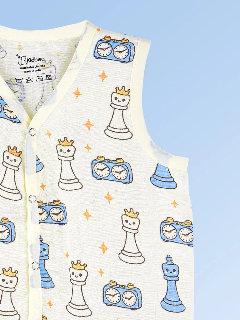 BambooTEC™ Bamboo Muslin Baby Jhabla – Chess & Clock Print
