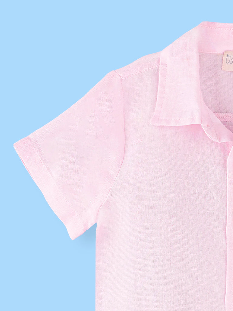 Boys Linen Cotton Pastel Pink Shirt