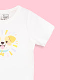 Girls White Top – Cute Puppy Print with Round Neck