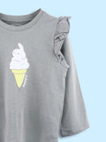 Girls Grey Full-Sleeve Top – Ice Cream Bunny Print