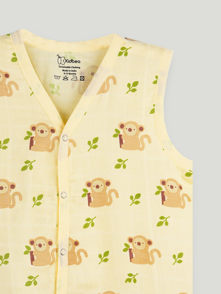 BambooTEC™ Bamboo Muslin Baby Jhabla – Monkey & Leaf Print