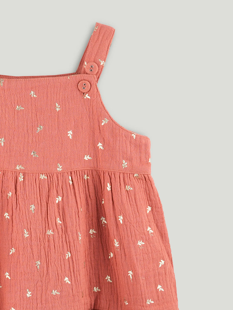 Girls Organic Cotton Coral Floral Print Dress & Bloomers Set with Headband
