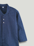 Boys Navy Blue Kurta & White Pajama Set – Traditional Festive Ethnic Wear