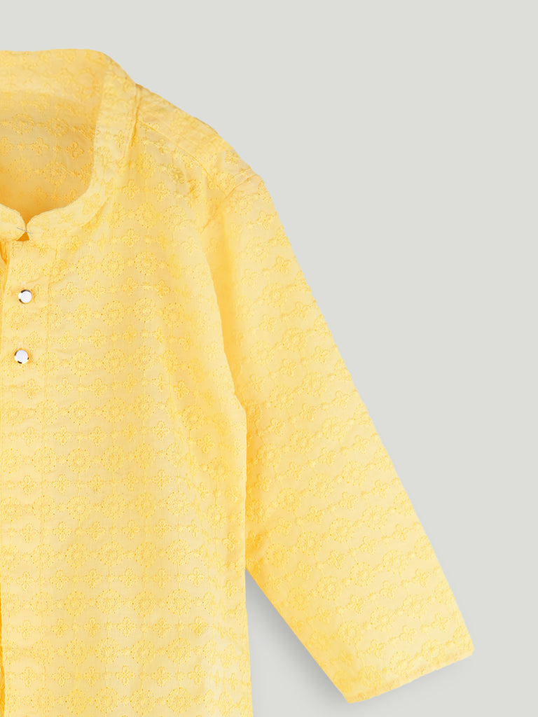Boys Yellow Kurta & White Pajama Set – Traditional Ethnic Festive Wear