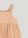 Girls Organic Cotton Beige Floral Print Dress & Bloomers Set with Headband