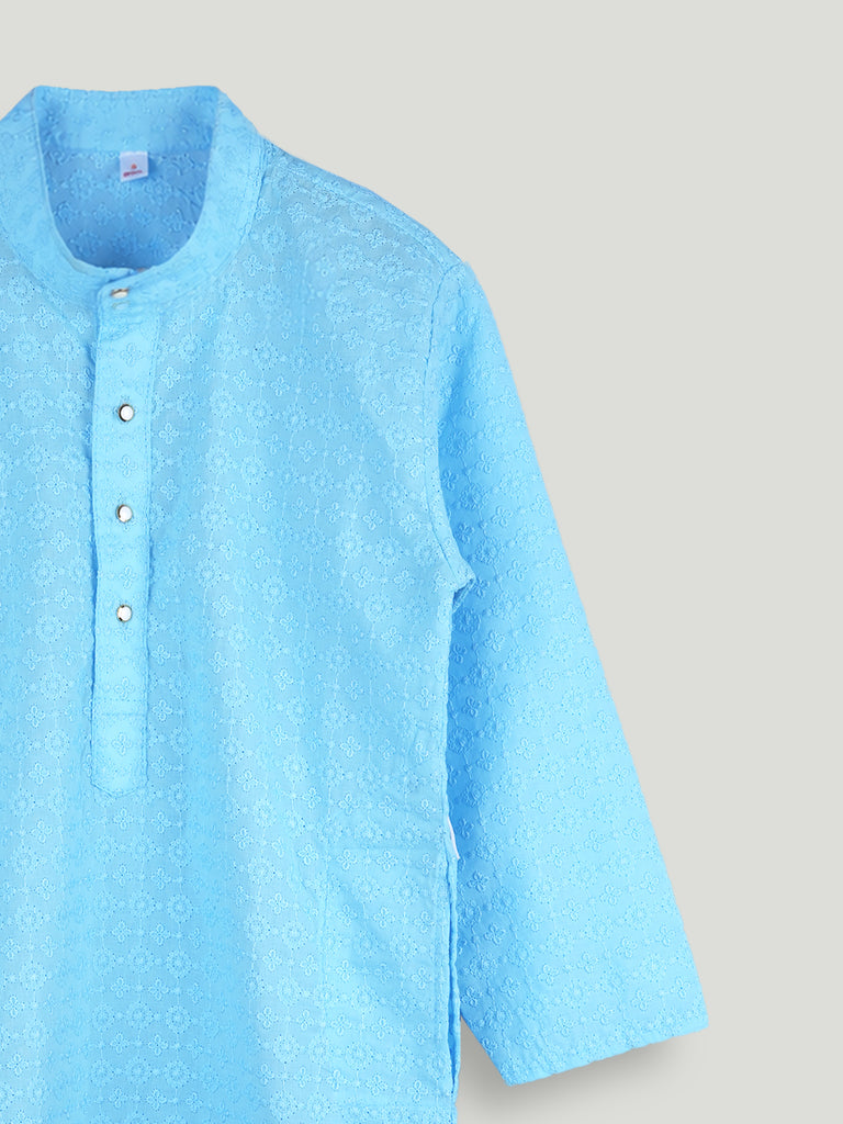 Boys Sky Blue Kurta & White Pajama Set – Traditional Festive Ethnic Wear