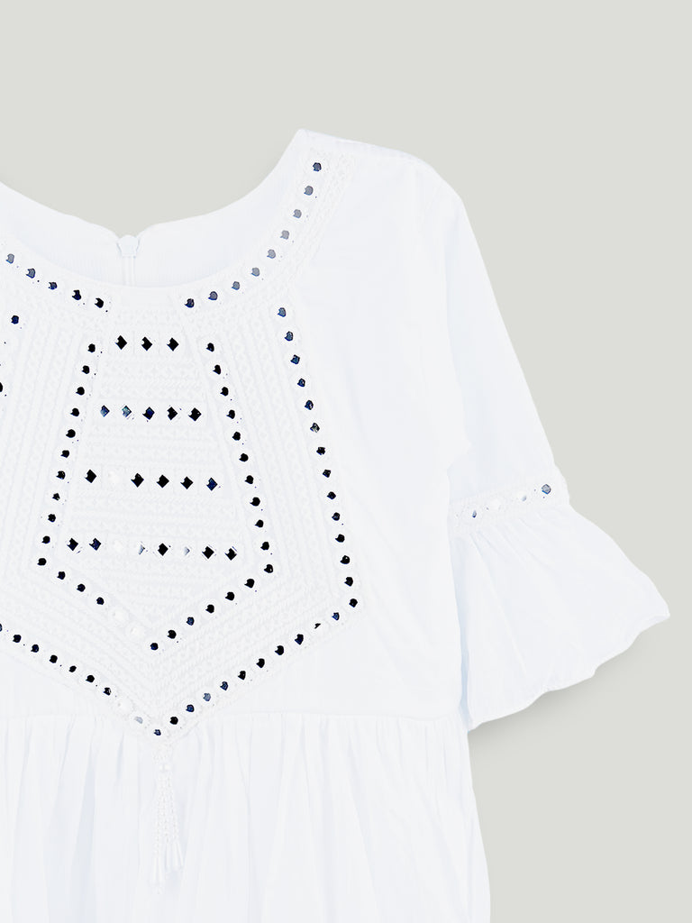 Girls White Kurta & Sharara Set – Embroidered Festive Ethnic Wear