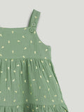 Girls Organic Cotton Sage Green Dress with Matching Headband