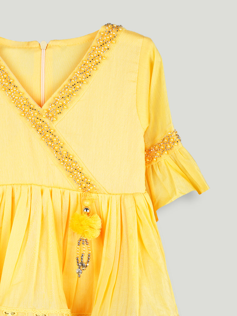 Girls Yellow Ethnic Kurta & Dhoti Set – Embroidered Festive Wear