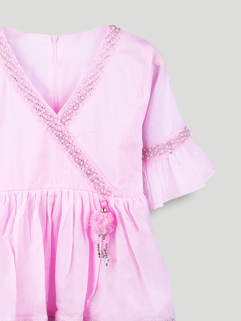 Girls Pink Ethnic Kurta & Dhoti Set – Embroidered Festive Wear