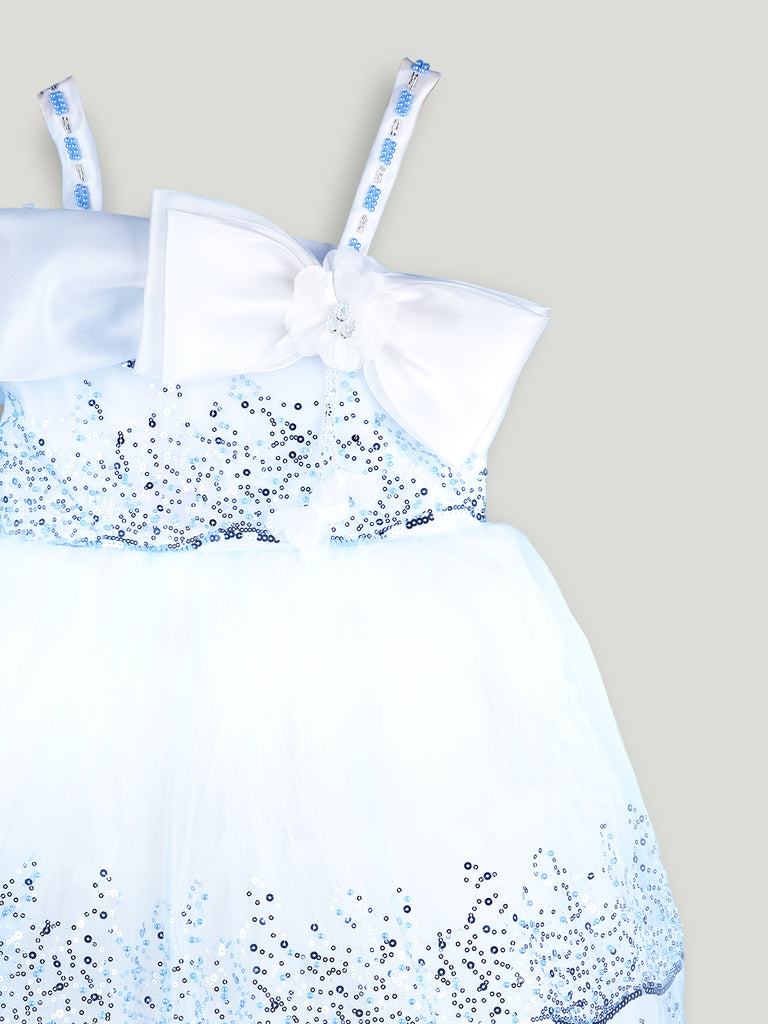 Girls Blue Partywear Frock – Sequin Embellished Bow Detail Dress