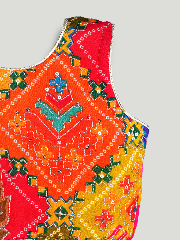 Girls Multicolor Ethnic Crop Top & Skirt Set – Traditional Festive Wear