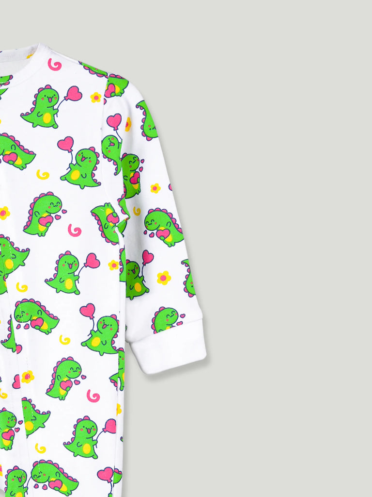 Organic cotton Dino Print Romper/Bodysuit - Olive Green