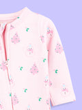 Cotton Baby Girls Footed Romper – Pink Christmas Print Full-Sleeve Romper