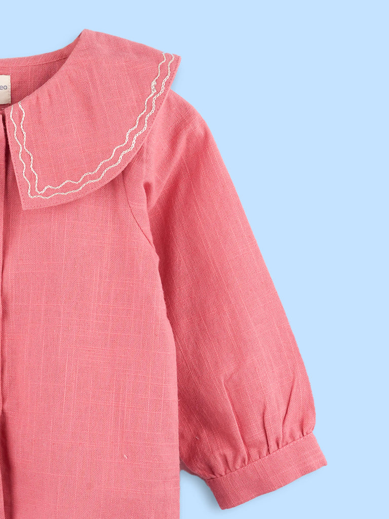 Girls Pink Cotton Collar Top – Stylish Full-Sleeve Everyday Wear