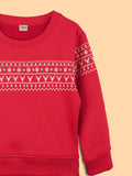 Unisex Cotton Sweatshirt – Red Full-Sleeve Christmas Fair Isle Printed Pullover