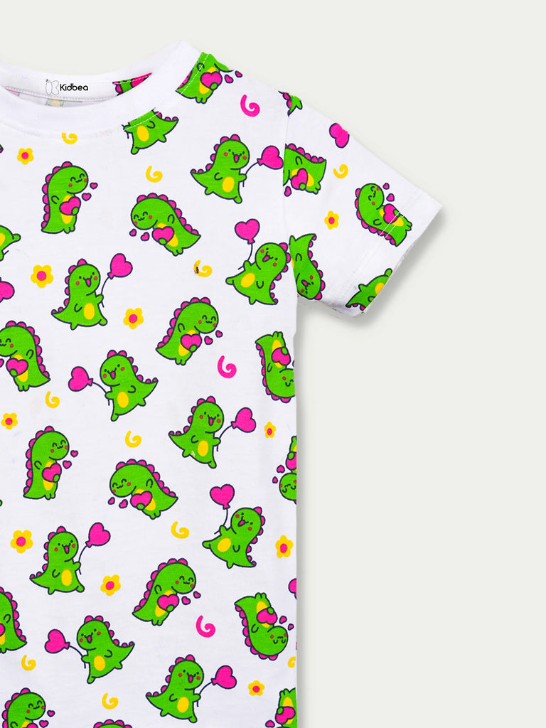 Organic Cotton Unisex Kids Co-ord Set – Soft Breathable Dinosaur Print T-Shirt & Shorts Set
