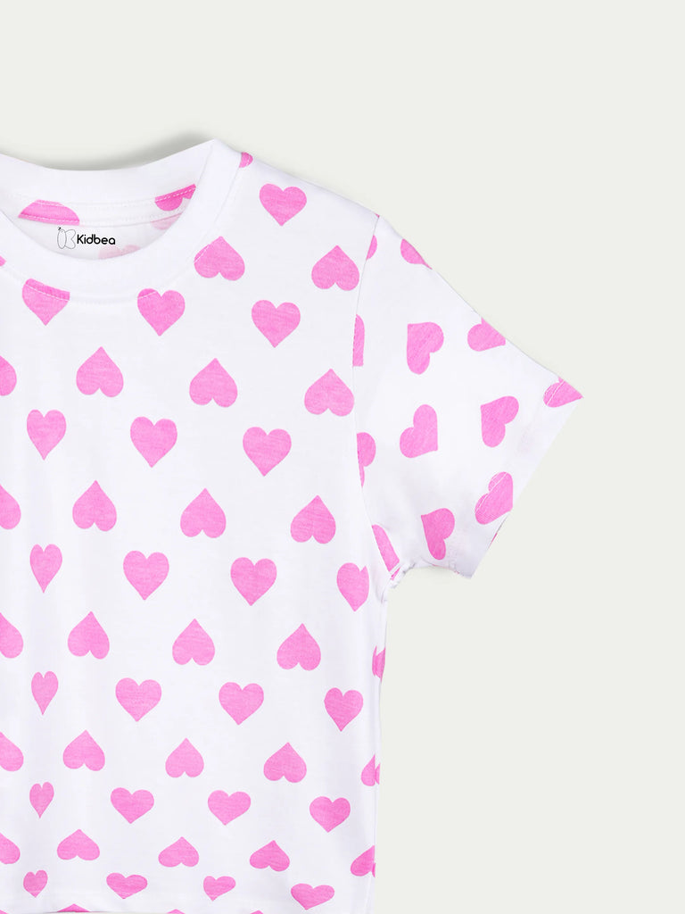 Organic Cotton Unisex Kids Co-ord Set – Soft Breathable Heart Print T-Shirt & Shorts Set