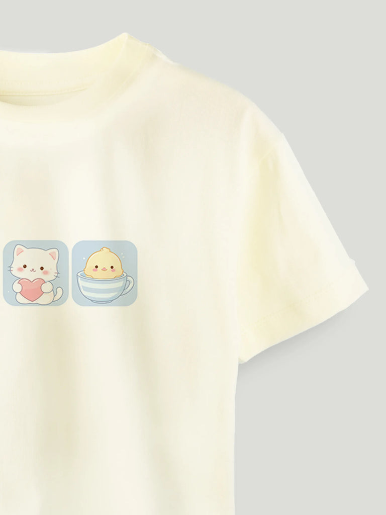 Unisex Bamboo Fabric Yellow Cute Friends Print Oversized T-Shirt