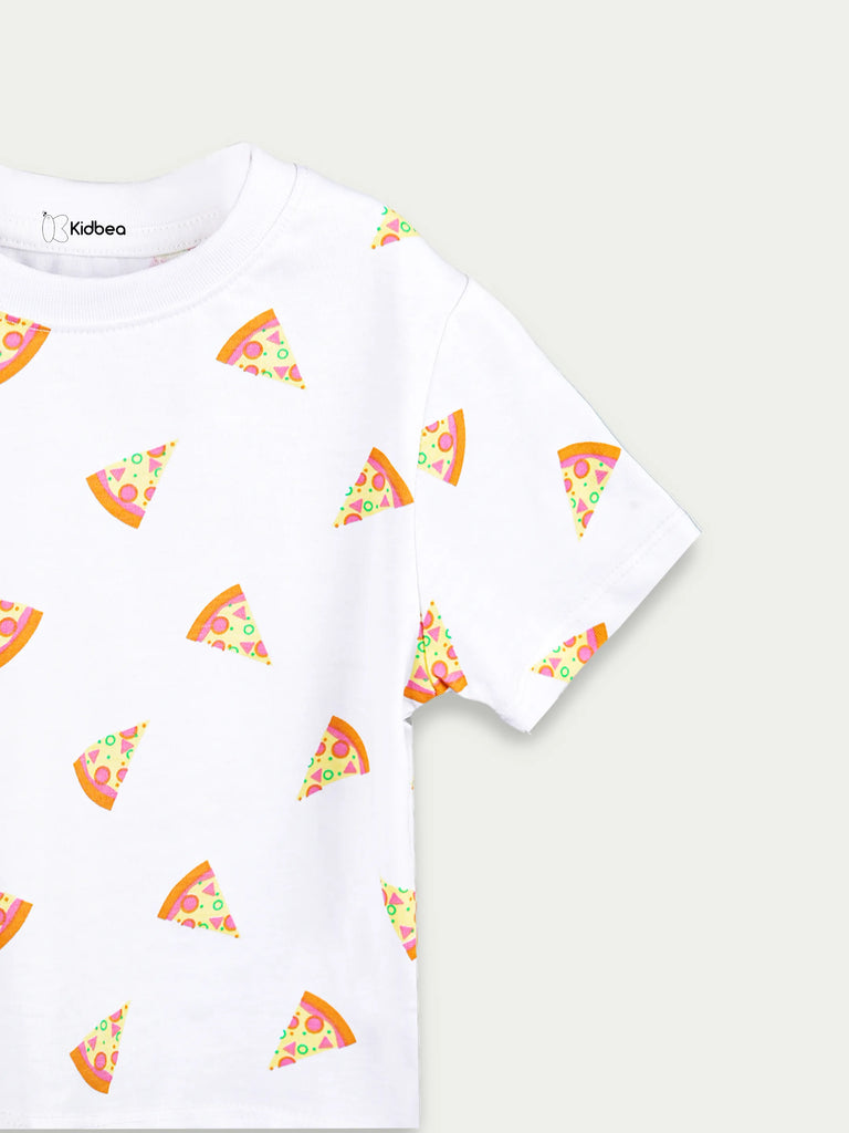 Organic Cotton Unisex Kids Co-ord Set – Soft Breathable Pizza Print T-Shirt & Shorts Set