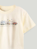 Unisex Bamboo Fabric Cream Happy Adventure Print Oversized T-Shirt