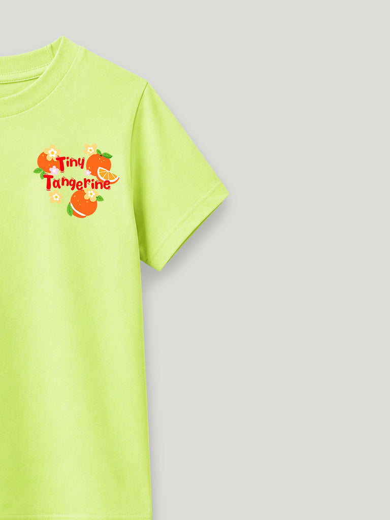 Bamboo Fabric Girls T-Shirt – Tiny Tangerine Print Soft Breathable Tee