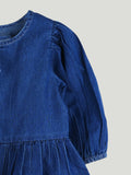 Girls Denim Peplum Top with Puff Sleeves - Dark Blue
