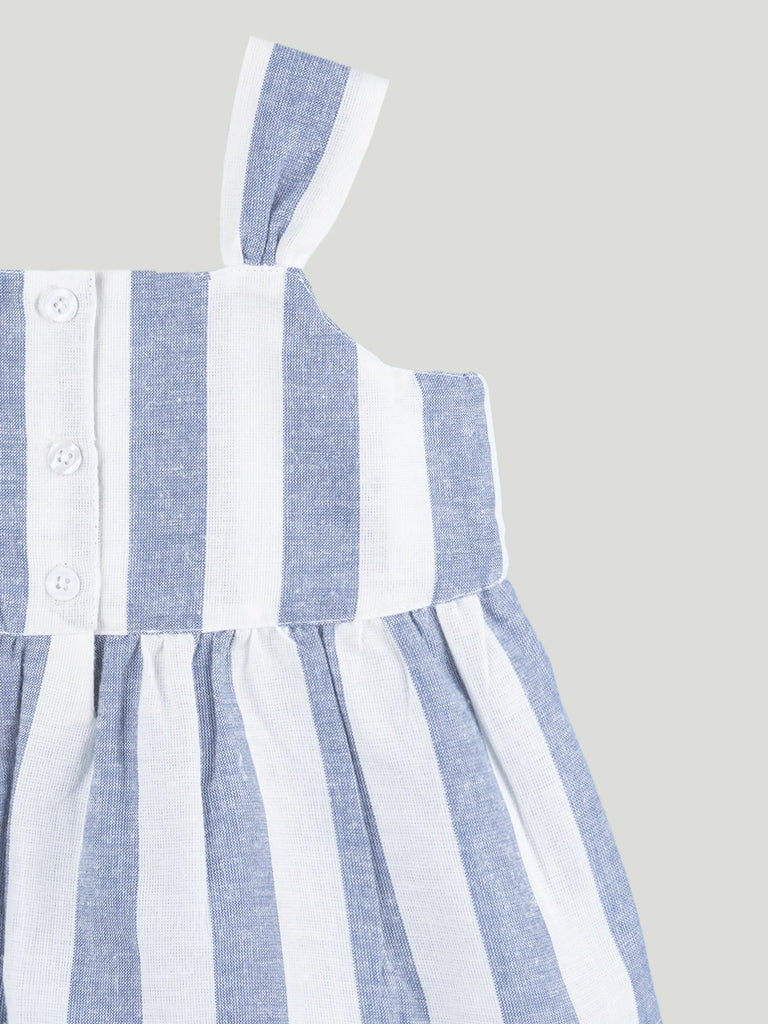 Girls Cotton Striped Peplum Top & Wide Leg Pants Co-ord Set - Blue & White
