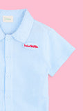 Boys Cotton Shirt & Shorts Set – Blue Striped Shirt with Navy Shorts