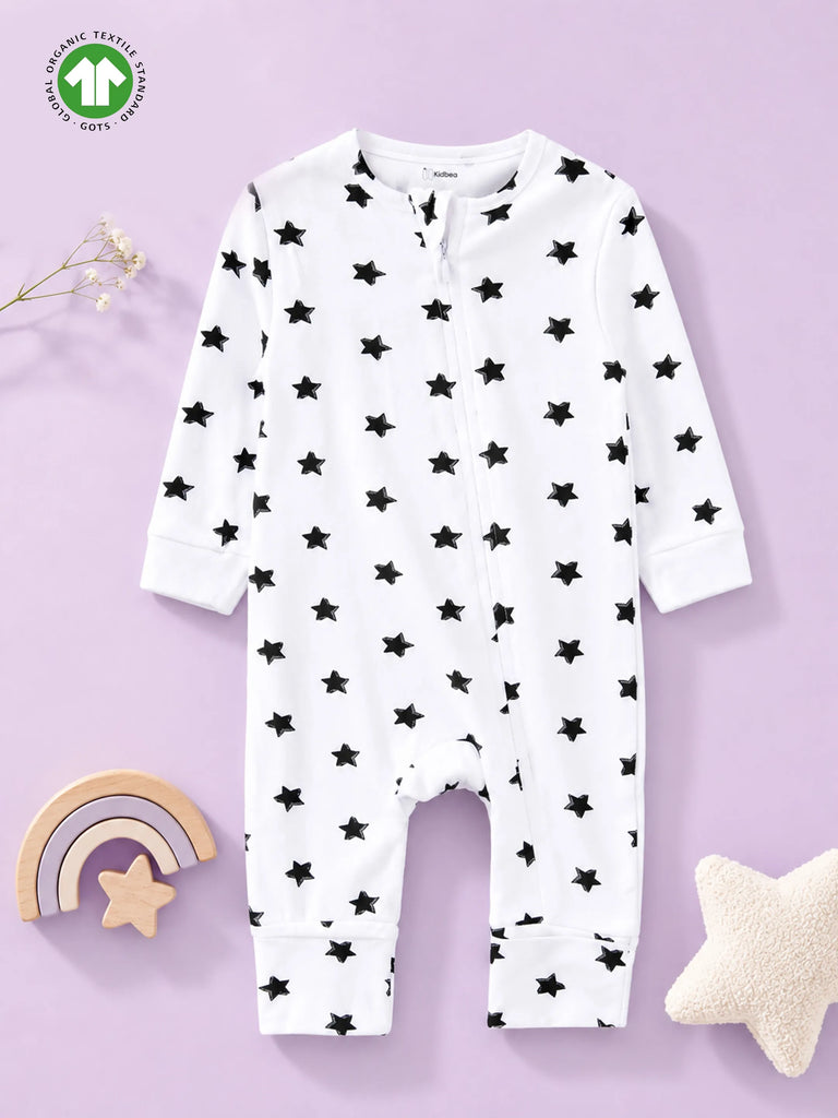 Organic cotton Star Print Romper/Bodysuit - Black